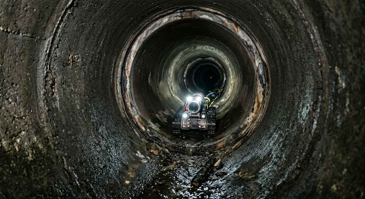 Robotic sewer camera inspecting pipe interior for Sewer Line Cleaning in Colusa